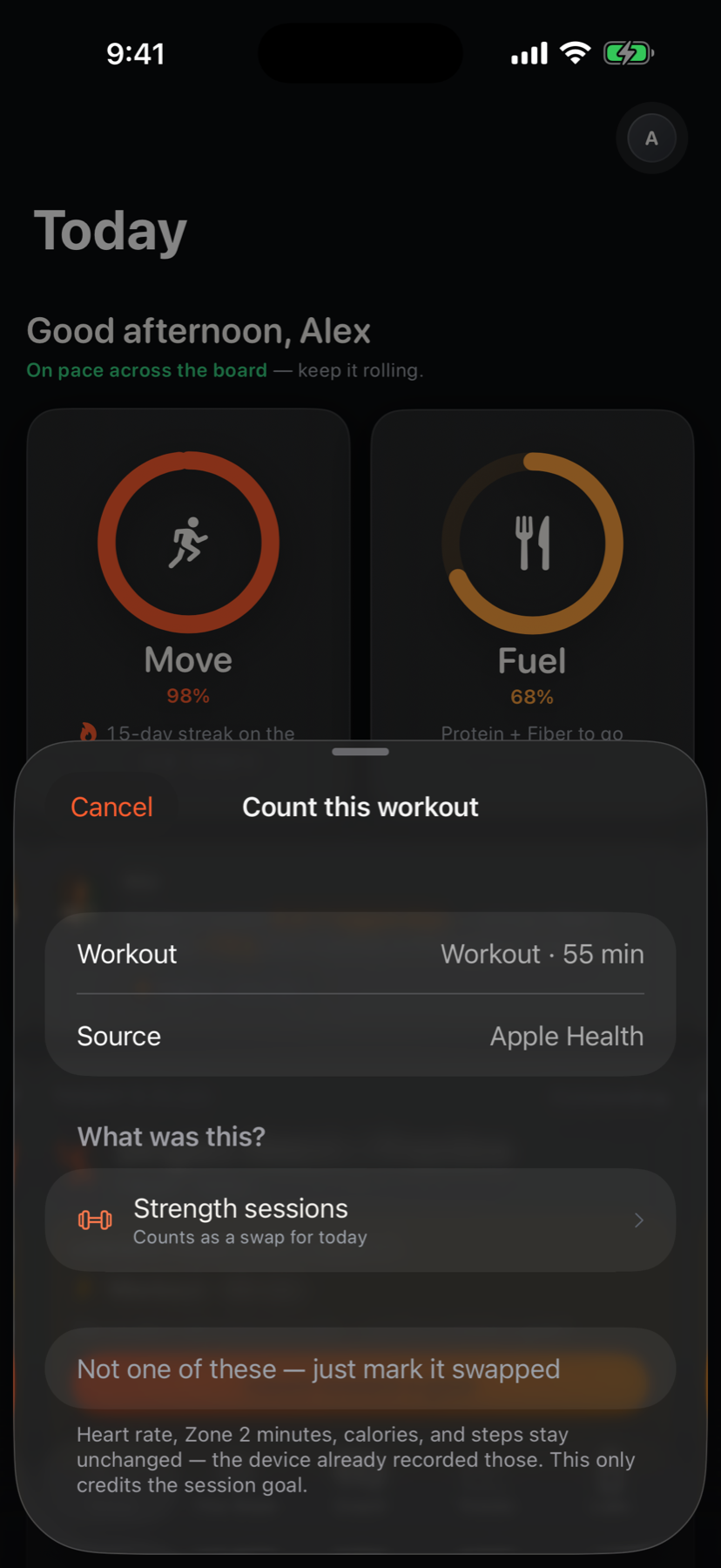 Apple Health workout being credited inside Zerith